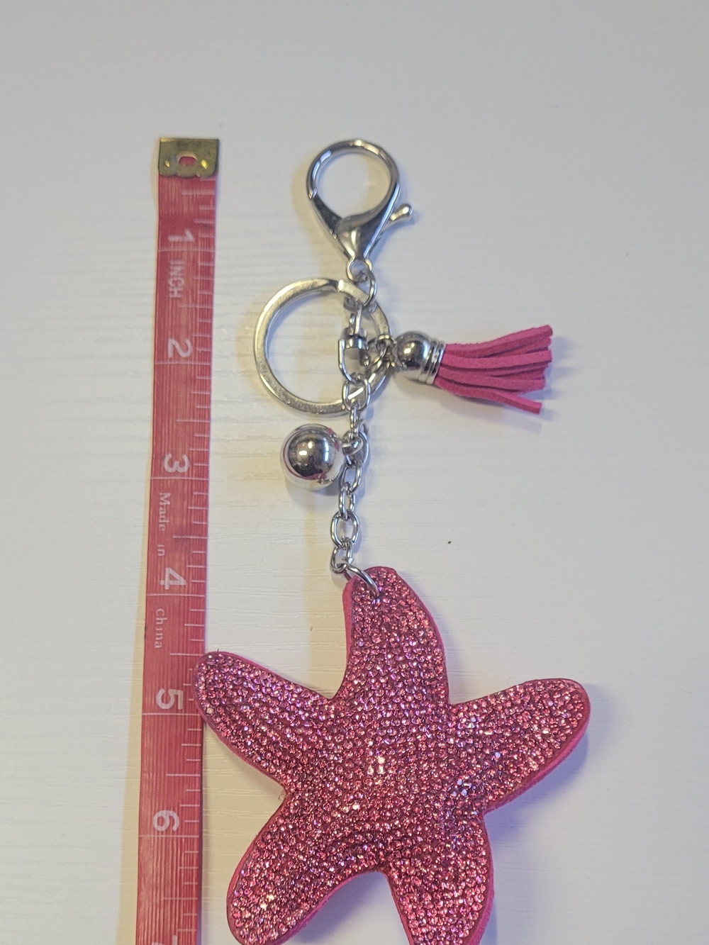 Hot Pink Starfish Tassel Keychain